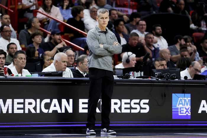 Chicago Bulls head coach Billy Donovan looks on from the sideline during the fourth quarter against the Miami Heat 